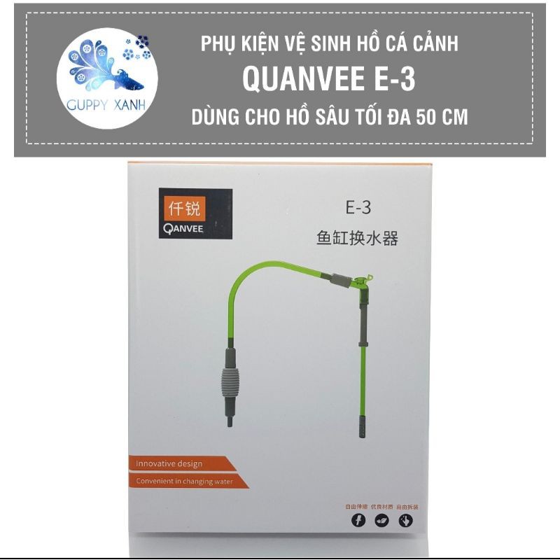 Bộ vệ sinh hồ cá - Hút đáy , thay nước , hút thức ăn thừa và phân cá - Qanvee E3 Và S3 Guppy Xanh