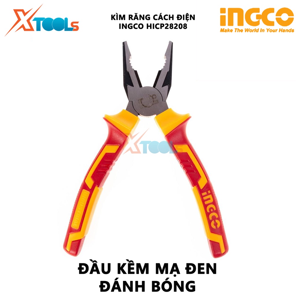 Kìm răng cách điện INGCO HICP28208 | Kìm tuốt dây điện Kích thước 8&quot;/200mm Đầu kềm được đánh bóng và chống gỉ, dùng để c