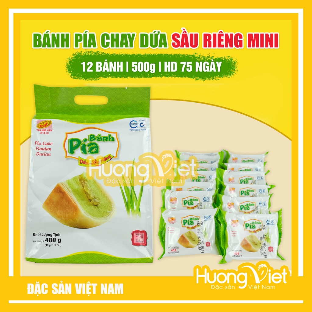 Bánh pía chay dứa sầu riêng mini, bánh pía không trứng Tân Huê Viên 500g, đặc sản Sóc Trăng