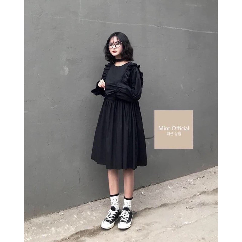 VÁY BABYDOLL CỔ BẺ SƠ MI 2 MÀU HỒNG TRẮNG ULZZANG