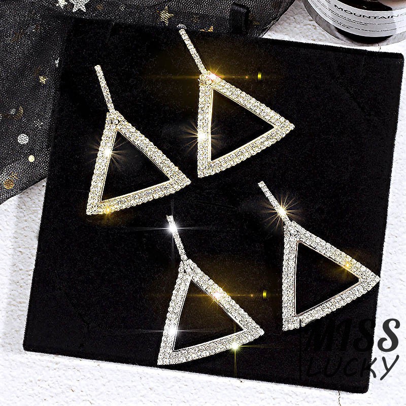 Bông tai tam giác đính đá thiết kế đơn giản sang trọng cho nữ