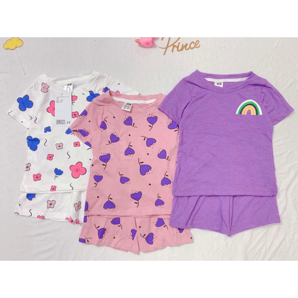 Độ bộ bé gái Combo 3 bộ hoa tim cầu vồng chất cotton 4 chiều co giãn thấm hút tốt