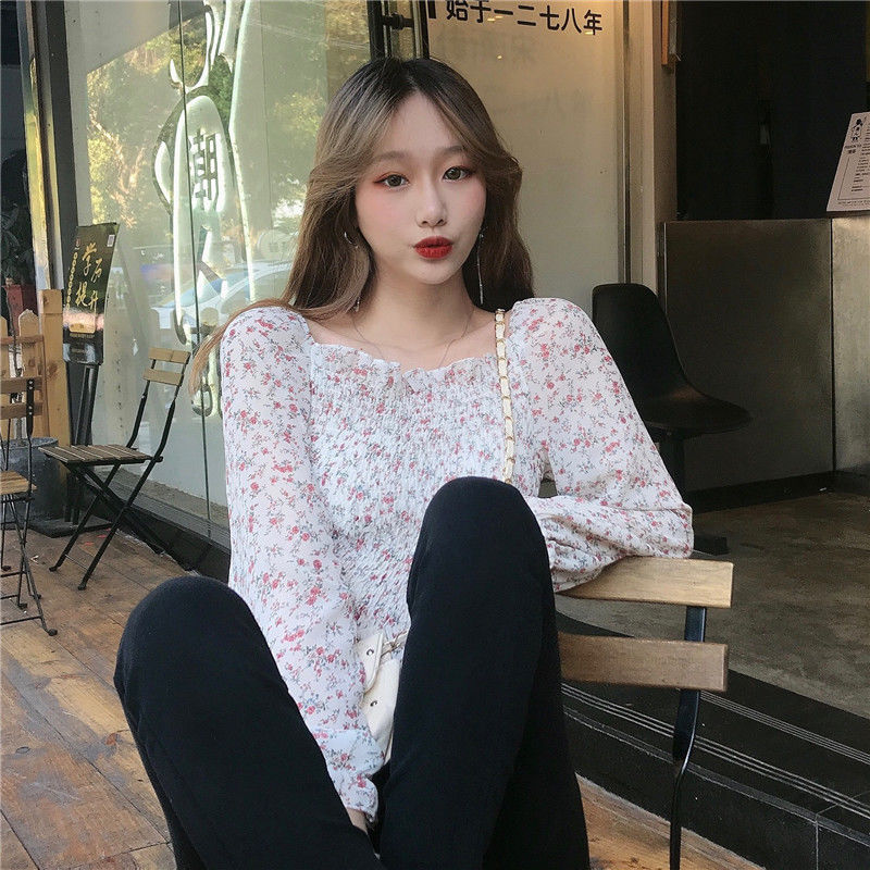 Áo croptop BH vải voan cổ vuông hoạ tiết hoa xinh xắn gợi cảm cho nữ