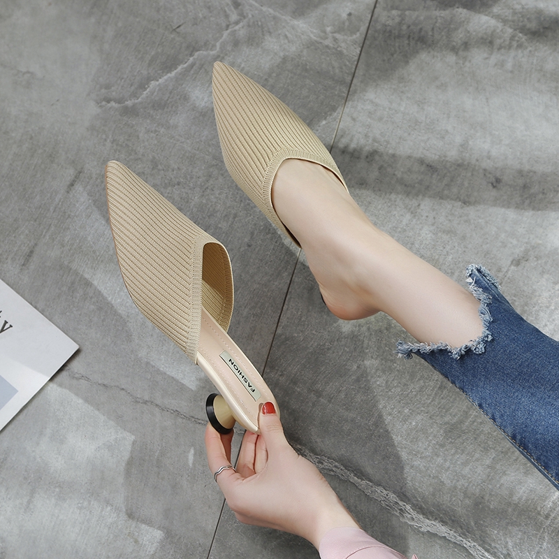 Dép bít mũi gót cao thời trang màu trơn dành cho nữ