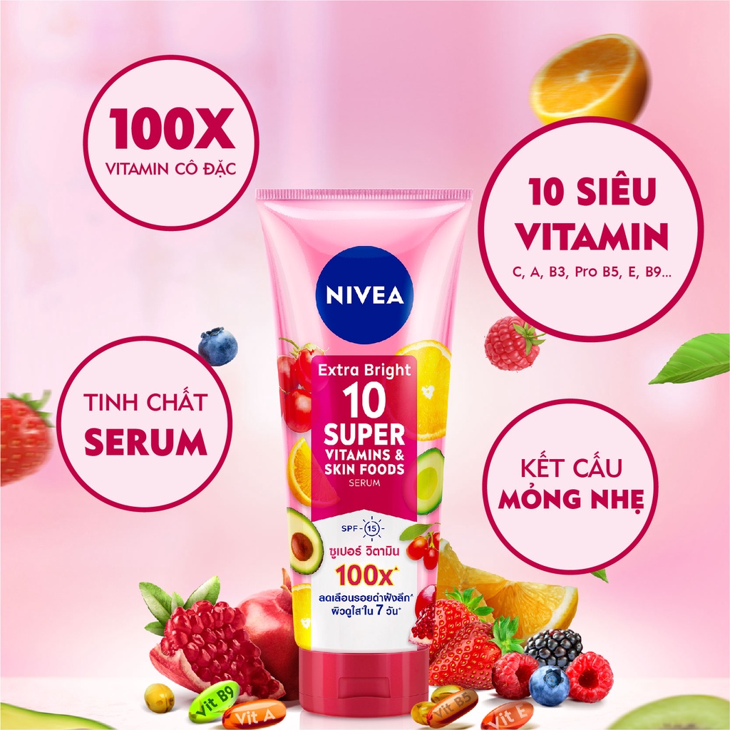 Bộ đôi dưỡng thể NIVEA  chống nắng &amp; làm sáng da: Serum dưỡng thể 10 Super Vitamin &amp; Dưỡng thể chống nắng ban ngày