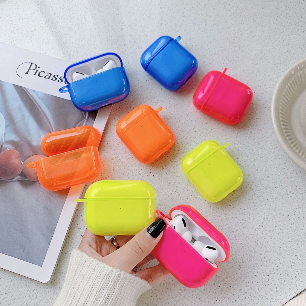 Vỏ airpod airpods mềm dẻo trong TPU bảo vệ hộp sạc tai nghe airpod airpods 1/2/Pro màu neon dạ quang KinoShop