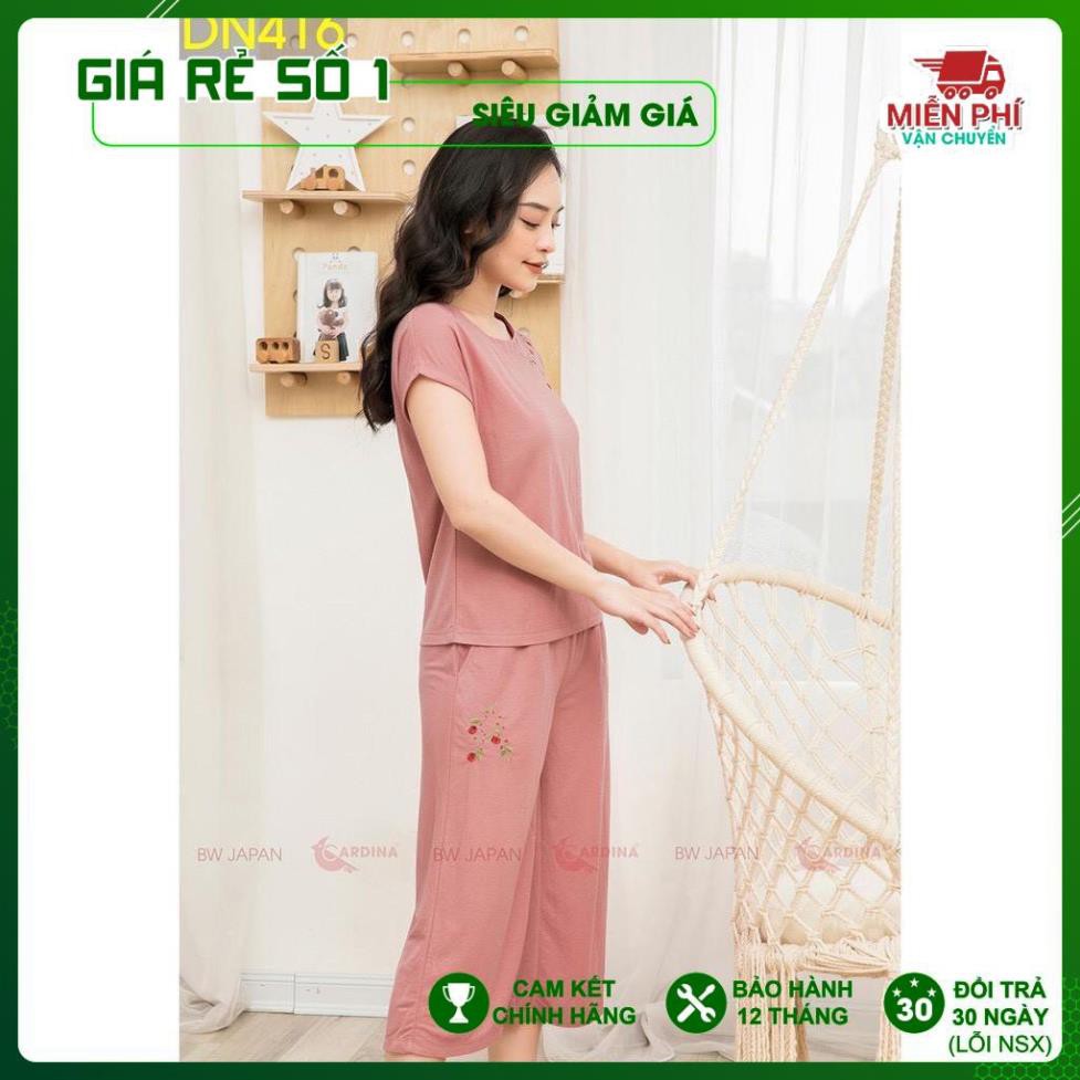 Đồ Bộ mặc nhà, bộ Đũi Lụa Lửng Cao Cấp Thêu Hoa chính hãng CARDINA, vải mềm mát mịn