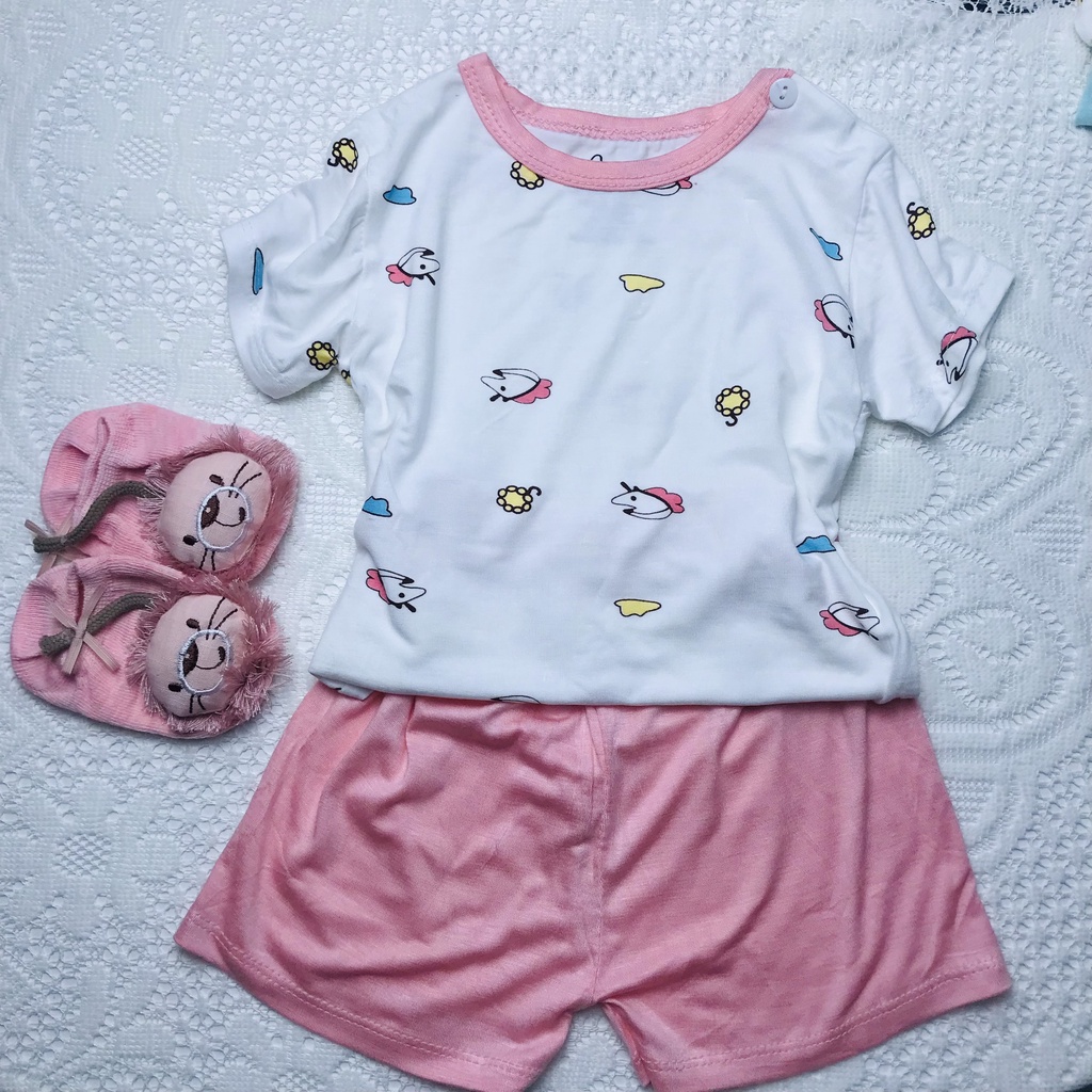 Bộ cộc tay Avaler thun lạnh cực thoáng mát thấm mồ hôi có nút cài vai họa tiết đáng yêu cho trẻ sơ sinh dễ mặc túi zip