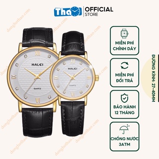 Đồng Hồ Cặp Đôi Halei 545 Dây Da Đen Mặt Trắng