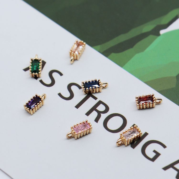 Mặt dây chuyền đá zircon vuông nhỏ màu vàng 18K DIY