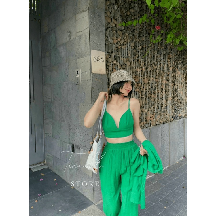 (Mẫu Mới) Xả Lỗ Sét 3 Món Đũi Áo Ngoài Dài Tay + Áo Lót 2 Dây + Quần Dài CHất Lượng UP h.h.p