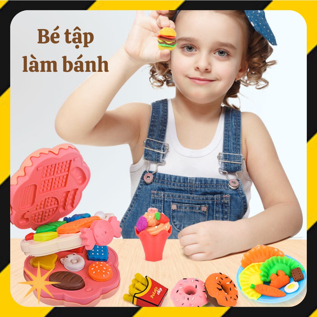 Đồ Chơi Bánh Kem Sinh Nhật Nhiều Tầng Kết Hợp Khuôn Làm Bánh Hamburger, Hoa Quả, Cơm Nắm Từ Đất Nặn Dành Cho Bé