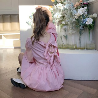 [SALE MẠNH] Váy babydoll 🎀 Nơ lưng 🎀 tay lỡ màu hồng siêu yêu