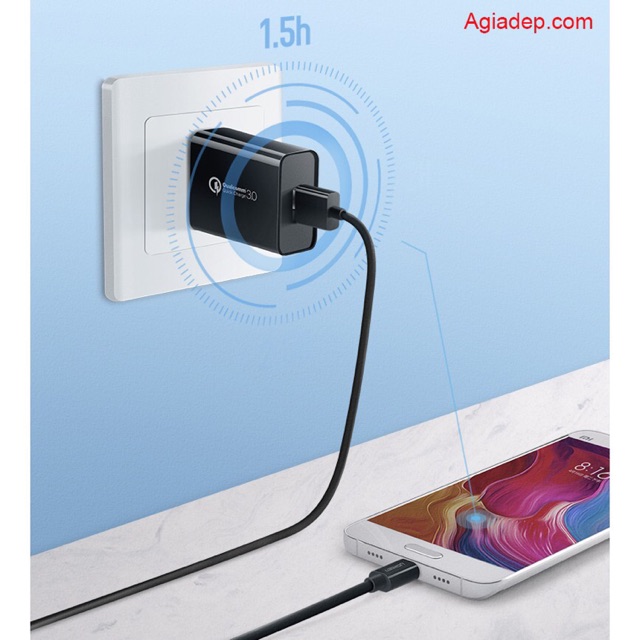 Củ sạc QC3.0 - 1 Cổng USB cao cấp Agiadep-Ugreen  Số 1 hiện nay  - Màu Đen