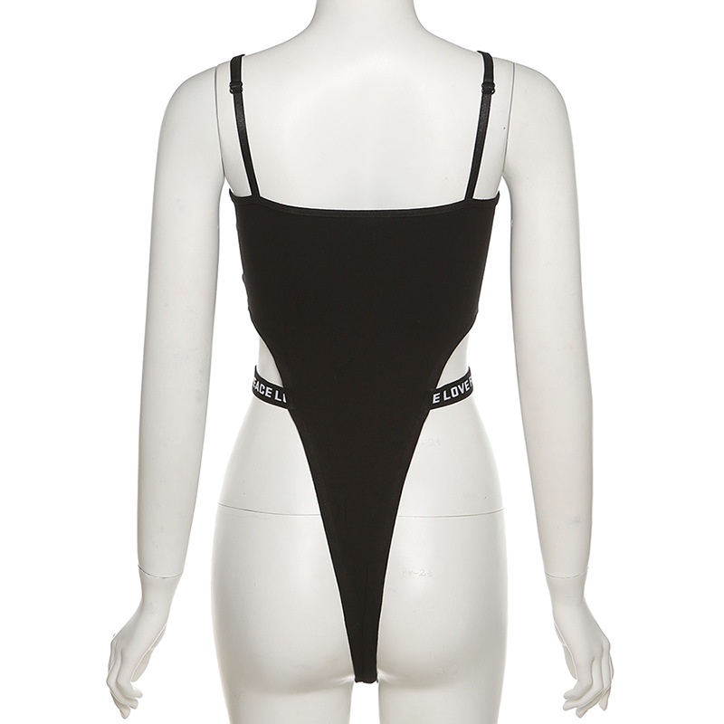 DUNEA Áo liền quần hai dây màu trơn thêu chữ phong cách Âu Mỹ thời trang mùa hè cho nữ 2021