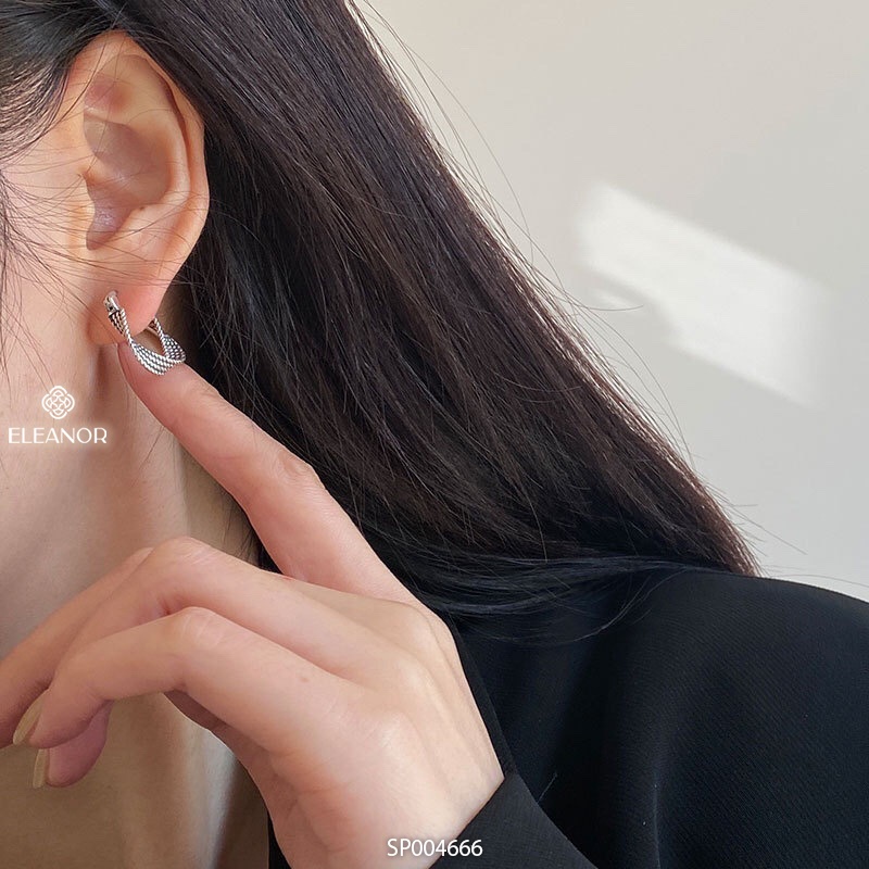 Bông tai nữ bạc 925 Eleanor Accessories hình vòng viền xoắn phụ kiện trang sức 4666