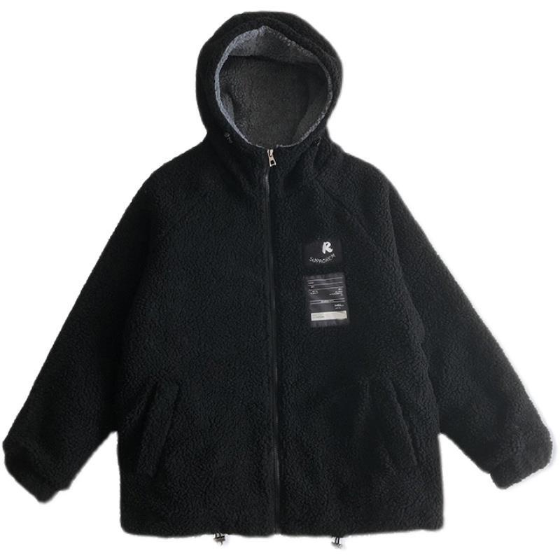 Áo khoác nam áo khoác bomber bé trai  Áo Khoác cotton Phối Nhung Lông Cừu Dáng Rộng Phong Cách Đường Phố Hong Kong Thời Trang Thu Đông Cho Nam