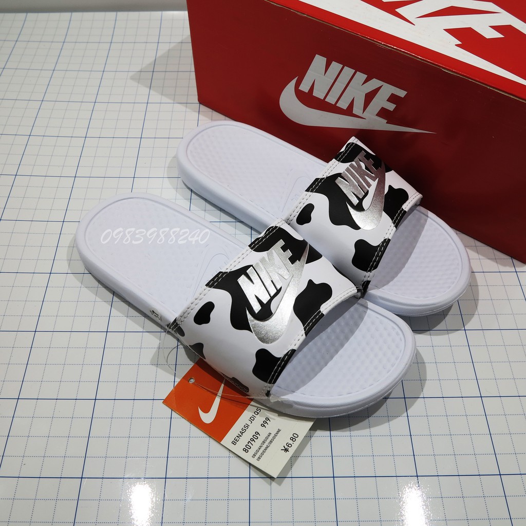 [Hộp Nike] Dép Nike Nk quai ngang nữ bò sữa đầy đủ tem, mác, lót dày, tem size in nhiệt lót trong, tặng hộp hãng.
