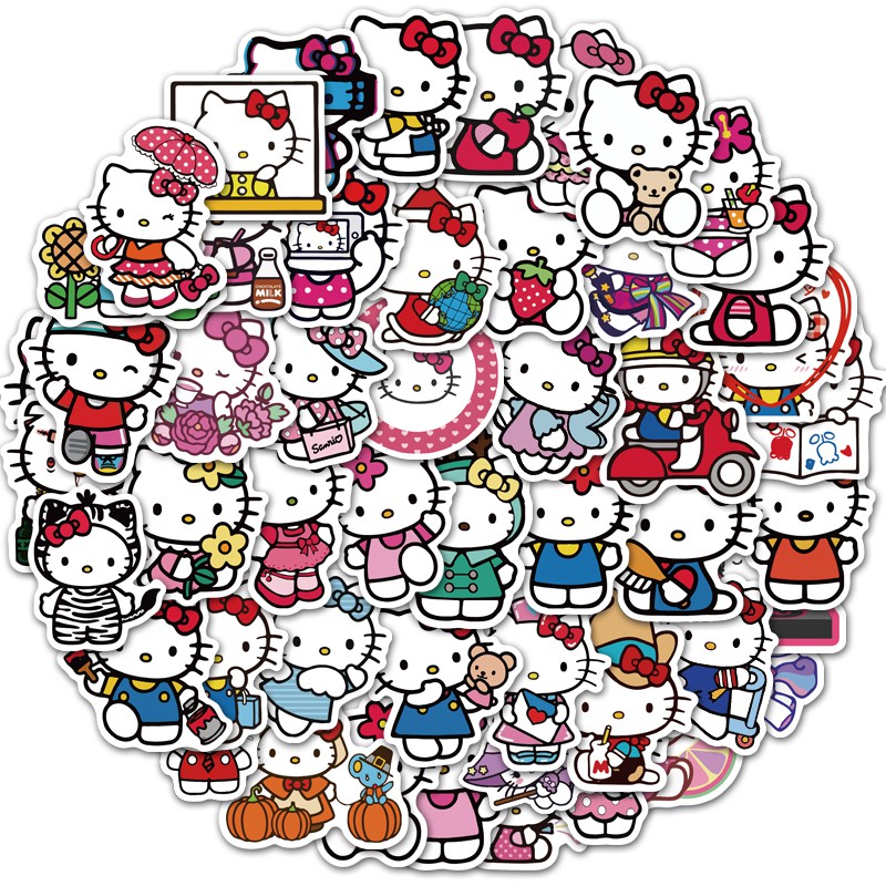 Bộ 50 miếng dán trang trí in hình Hello kitty 02 không thấm nước