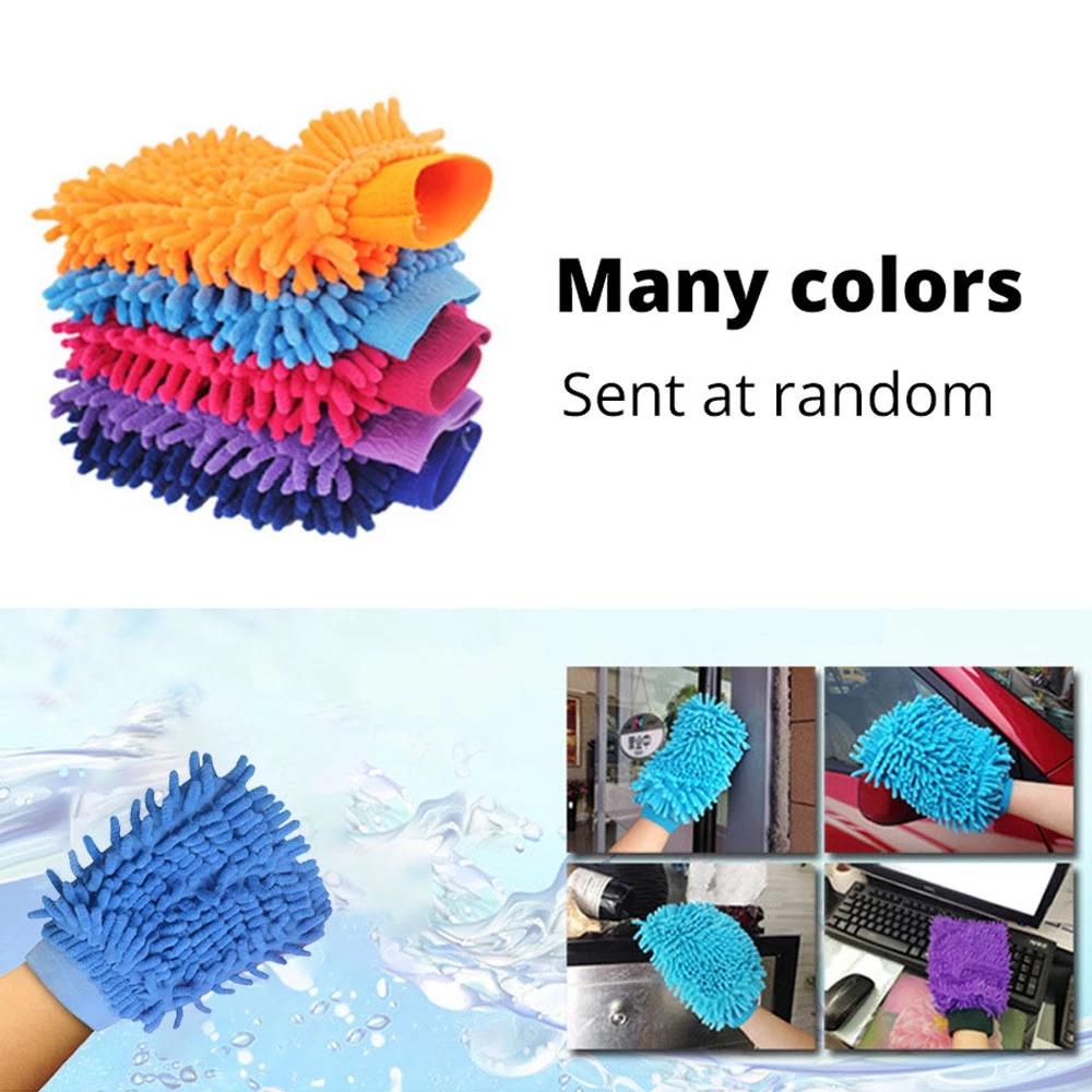 [Random Color] 2 In 1 Ultrafine Fiber Chenille Car Motorcycle Cleaning Wash Glove