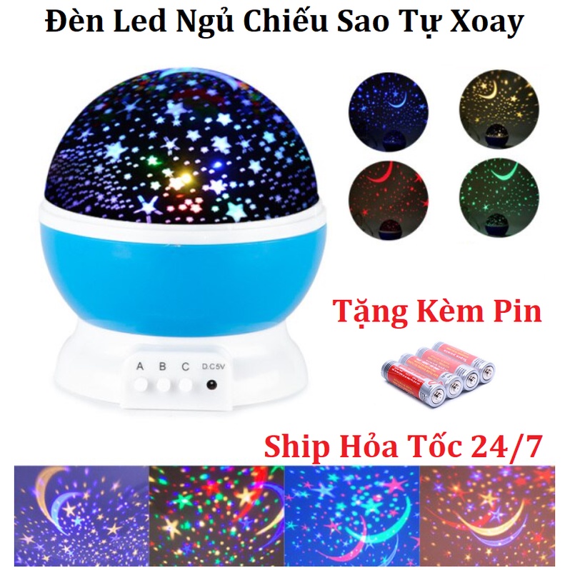 Đèn Led Chiếu Sao Star Master Tự Xoay 360 - Đèn Ngủ Chiếu Sao Lung Linh Xoay 360 Độ - Tặng Kèm 1 Vỉ Pin