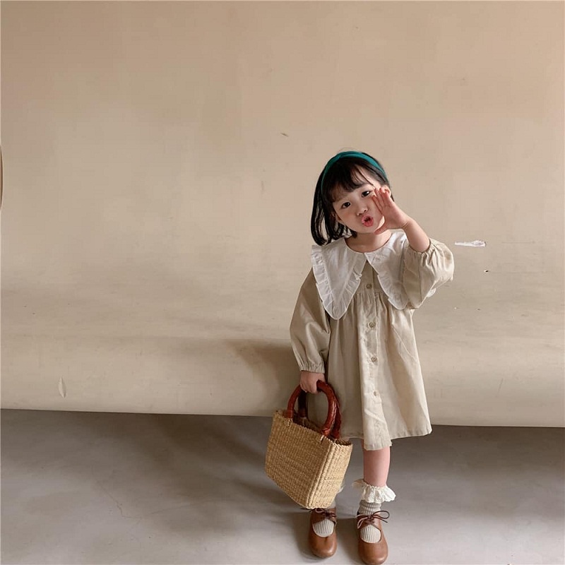 [Ảnh thật] VÁY CỔ BÈO NÚT HÀN QUỐC DÀNH CHO BÉ GÁI SIZE 80 ĐẾN 120