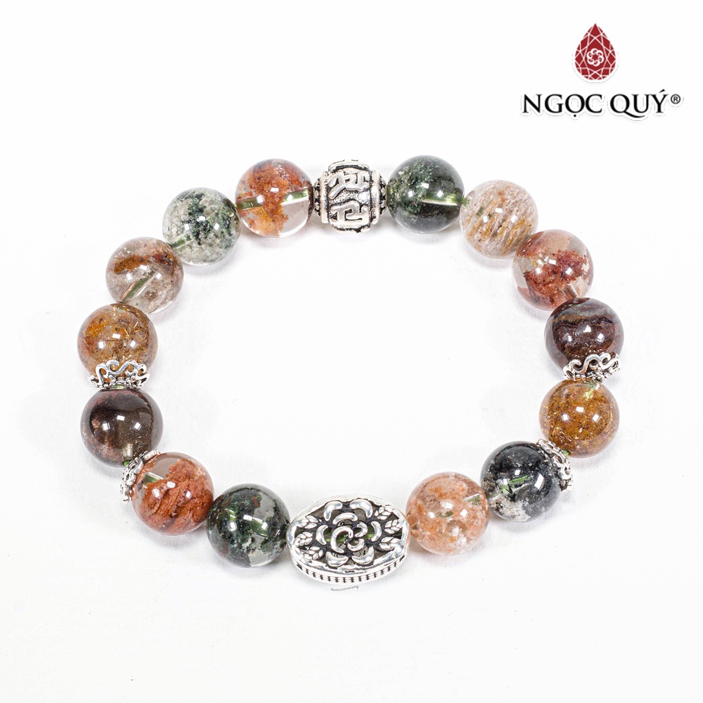 Vòng TA ưu linh đa sắc phối charm hoa bạc - Ngọc Quý