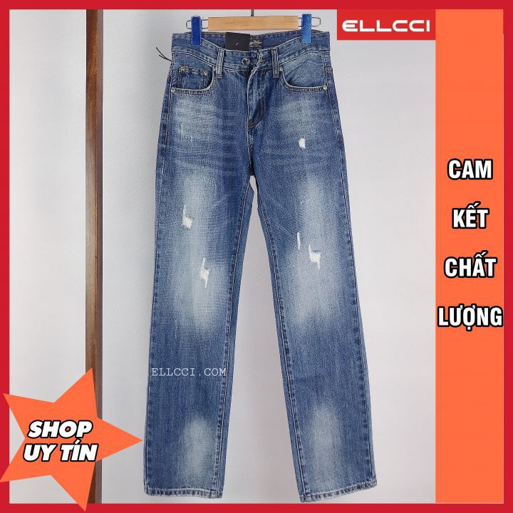 [Video/Ảnh thật] Quần jean nam ống suông rộng cao cấp màu xanh rách, shop uy tín ELLCCI chuyên quần bò ống xuông nam đẹp