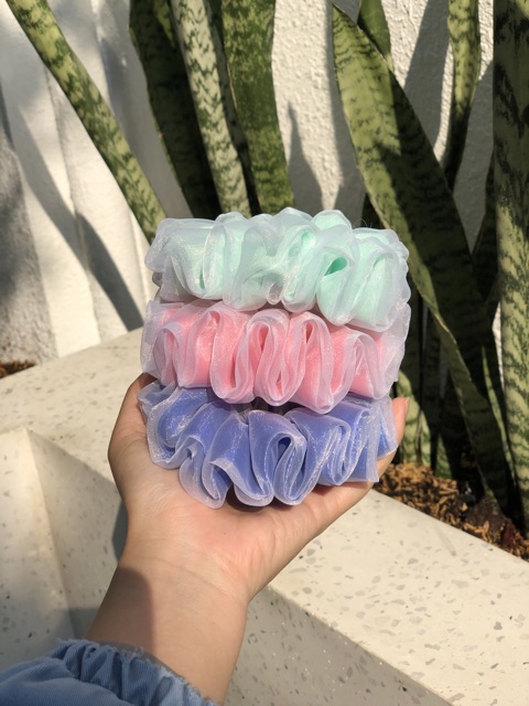 Đồ buộc tóc scrunchies voan phồng 2 lớp thiết kế 🫐