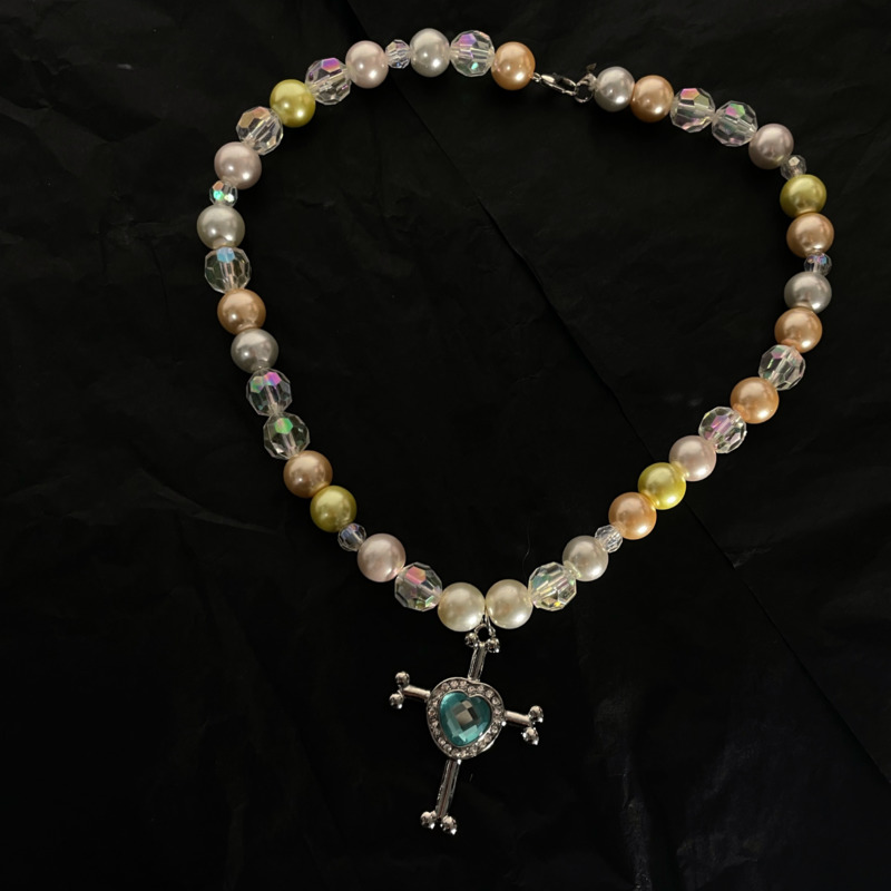 Dây chuyền 19924 chuỗi ngọc trai nhiều màu mặt thánh giá trái tim phong cách Hàn Quốc dễ phối đồ cổ điển