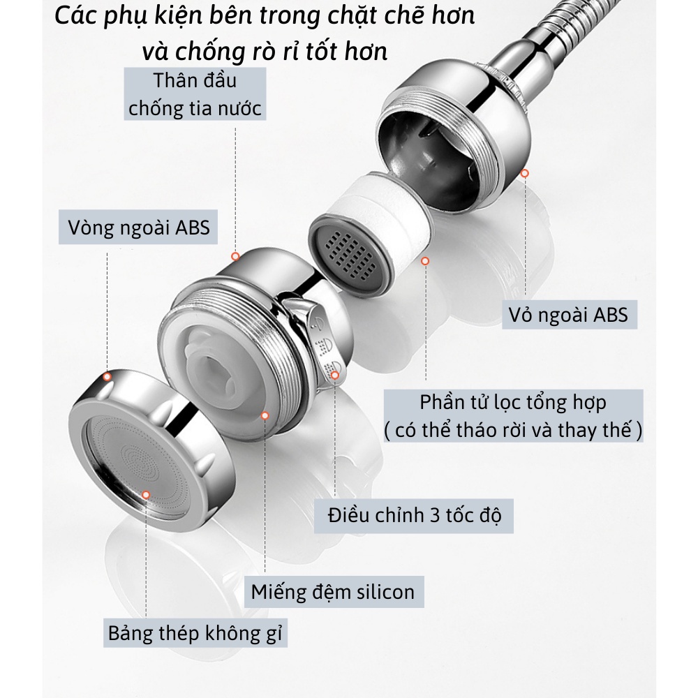 Vòi Nước Bồn Rửa Bát Vòi Rửa Bát Tăng Áp Xoay 360 Độ 3 Chế Độ Nước LEON OFFICIAL