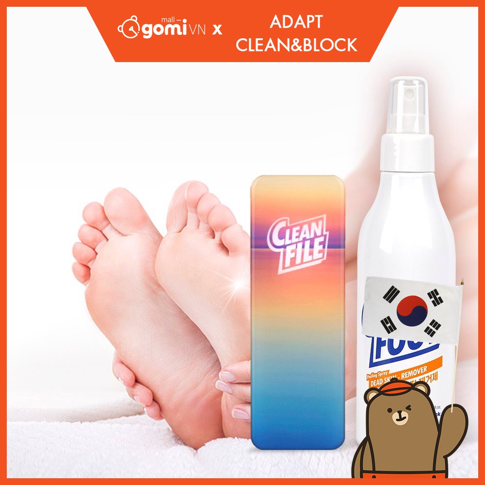 SET Miếng Loại Bỏ Tế Bào Chết Và Xịt Loại Bỏ Tế Bào Chết Bàn Chân Adapt Clean&amp;Block Clean Foot SET GomiMall