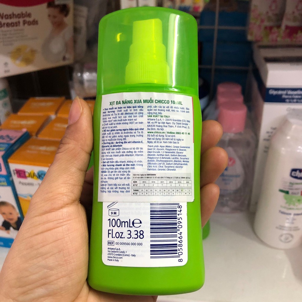 Xịt đa năng xua muỗi Chicco 100ml, thành phần an toàn không chứa DEET cho bé từ 2M+
