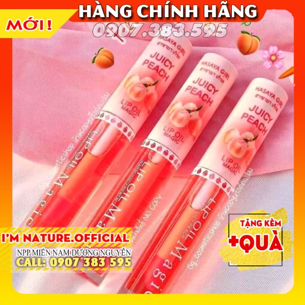 Son Dưỡng Môi Có Màu Trái Đào Lip Oil Magic Hasaya Girl Môi Căng Mọng nhập khẩu