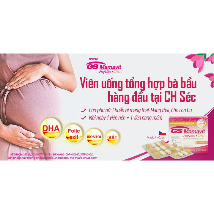 Viên bổ bầu GS Mamavit Prefolin DHA EPA Hỗ Trợ Bổ Sung Dưỡng Chất, Vitamin Cho Bà Bầu Hộp 60 Viên