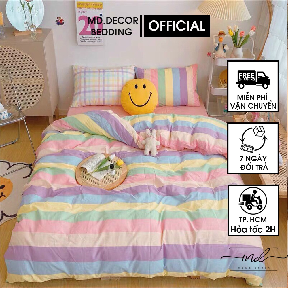 Bộ chăn ga gối Cotton poly MD.Decor - Chăn ga gối họa tiết dễ thương miễn phí bo chun đủ kích thước M2,M4,M6,M8 | BigBuy360 - bigbuy360.vn