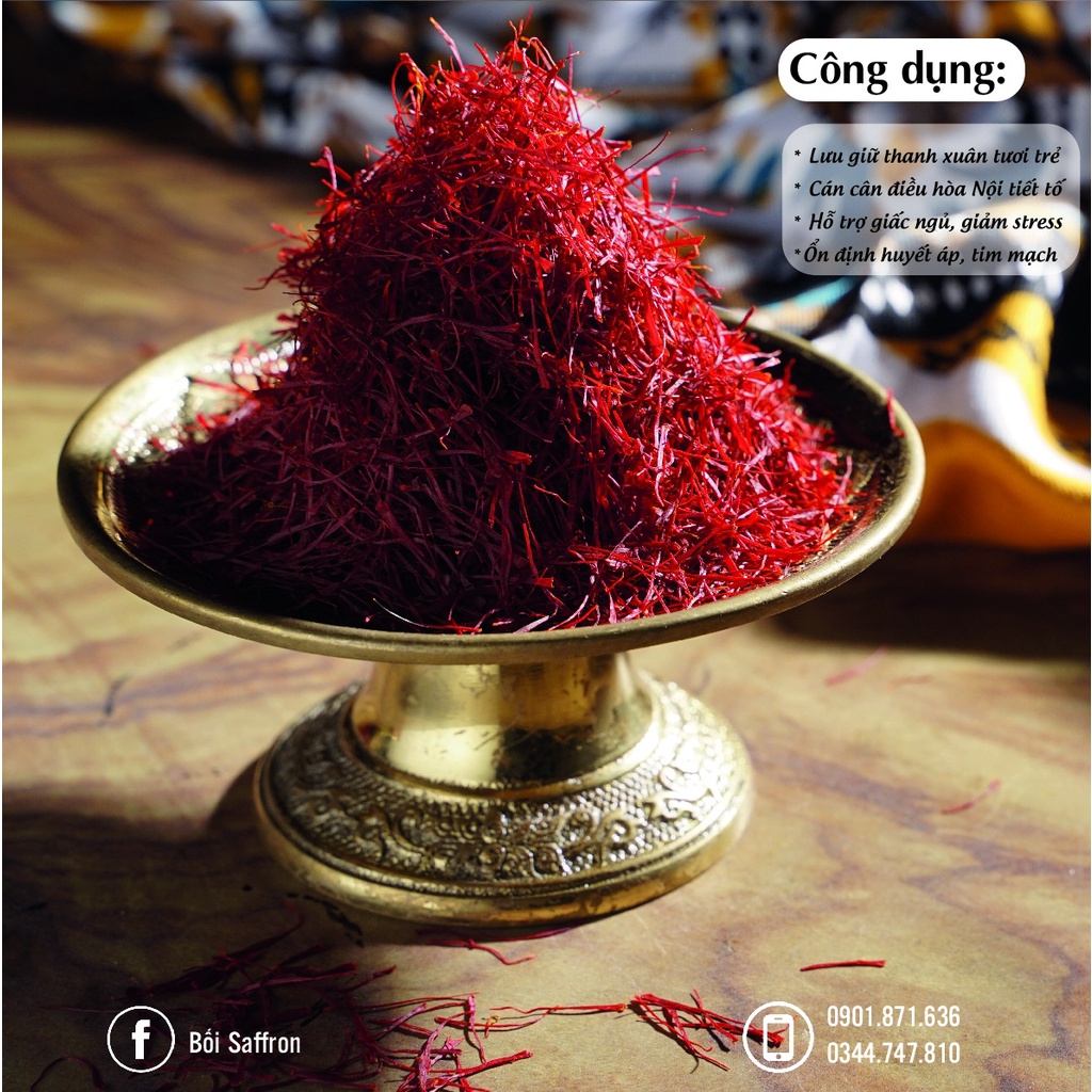 Premium Saffron 5+ hỗ trợ giấc ngủ, ổn định huyết áp, sáng da, giảm thâm mụn, Saffron nhập khẩu Iran - 1gram