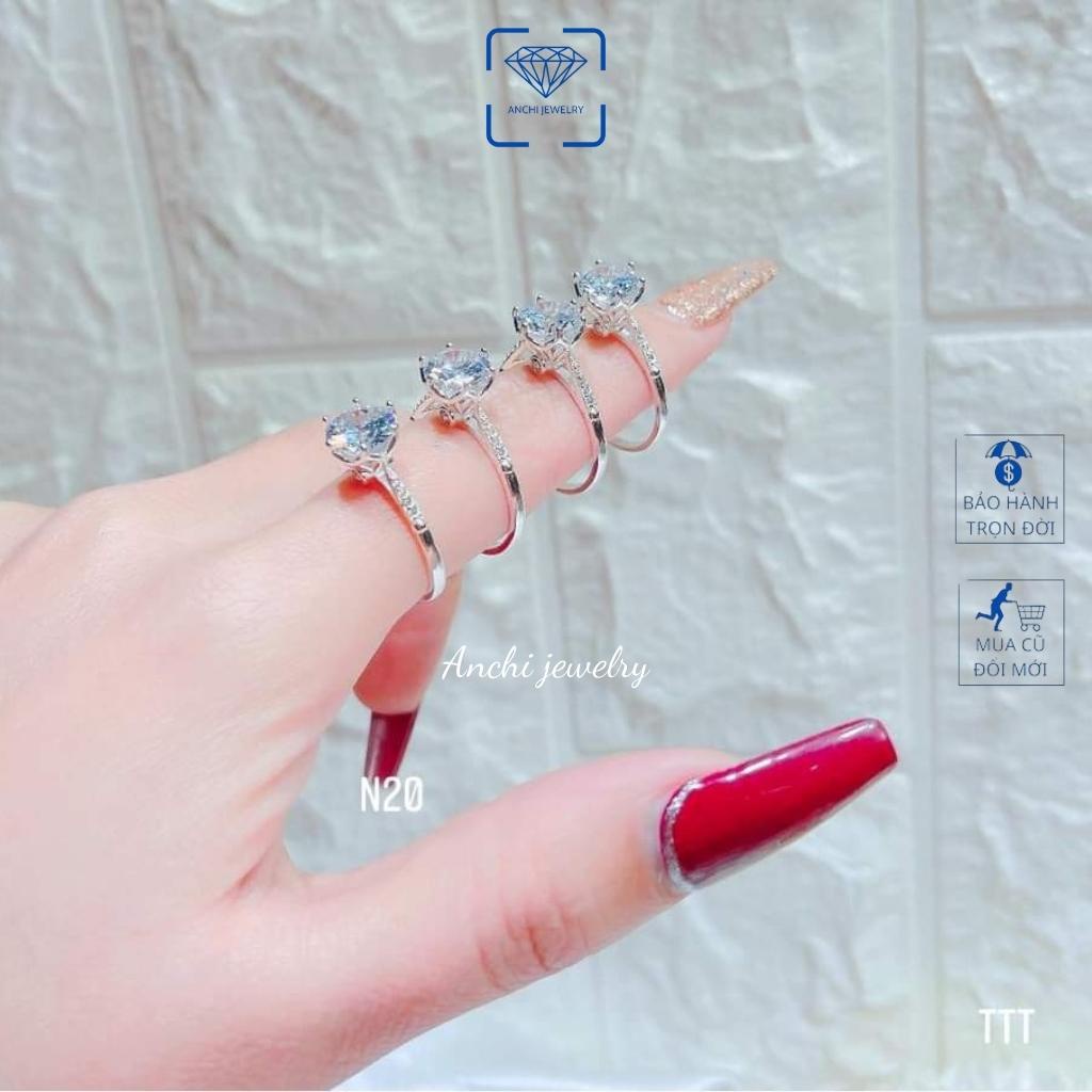 Nhẫn nữ mặt đá tròn 5ly nhô cao, bạc ta sáng đẹp - Anchi jewelry