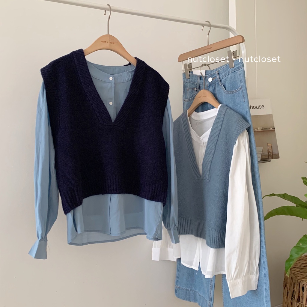 Áo gile len cổ V rộng _ A0268 | BigBuy360 - bigbuy360.vn