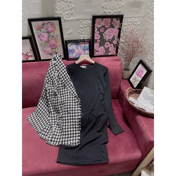 Set váy body kèm áo khoác dạ kẻ ziczac siêu hot hit | BigBuy360 - bigbuy360.vn