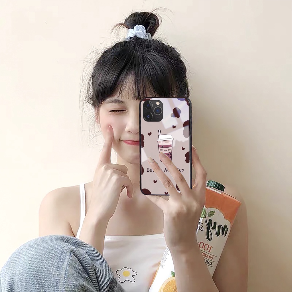 Ốp lưng iphone kính bò sữa Milk Tea cute case 14plus 14 pro max 13 12 promax 11 mini 6 6s 7 8 plus x xr xs Se