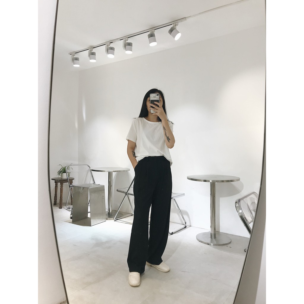 Quần nữ ống suông đen rộng chất dày có thắt lưng mặc đi học, đi chơi | BigBuy360 - bigbuy360.vn