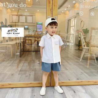 Áo sơ mi phối kẻ, quần thô đũi mềm