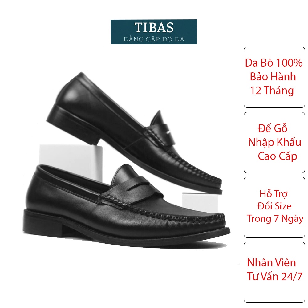 Giày Penny Loafer Black Da Bò Nguyên Tấm TIBAS Đế Phíp Cao 3cm Phong Cách Lịch Lãm