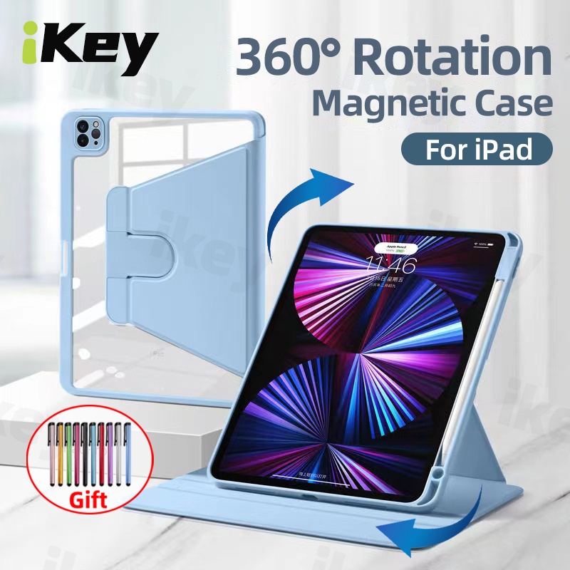 iKey 360° Rotation Case For iPad Pro 11 12.9 2022 2021 Mini 6 7th 8th 9th Gen 10.2 10 Air 5 4 4th Gen 10.9 inch 2018 2020 All inclusive Acrylic Anti-Fall Smart Wake-up Sleep With Pen Slot Vertical Holder Stand Transparent Cover