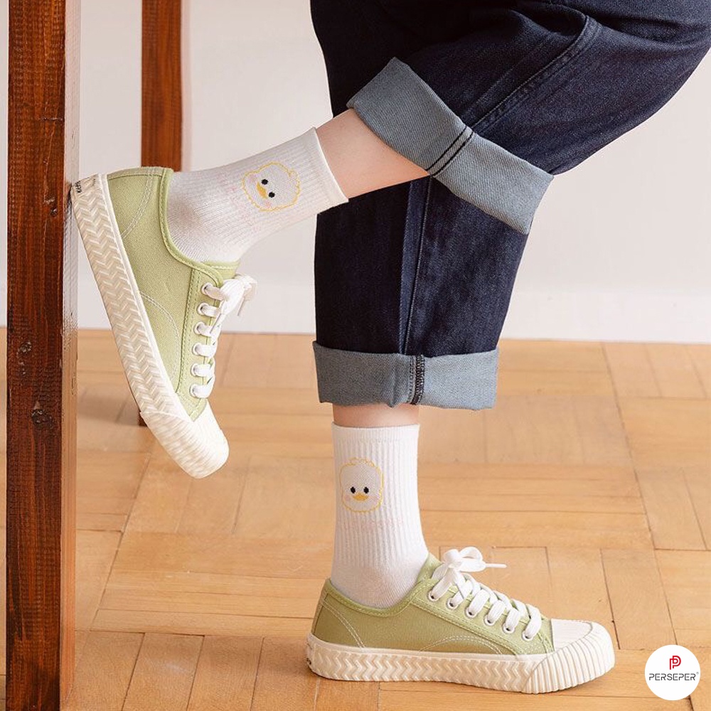 Tất cổ cao nữ họa tiết dễ thương, set tất vớ nữ chất liệu cotton chống hôi chân - Cherry Shop