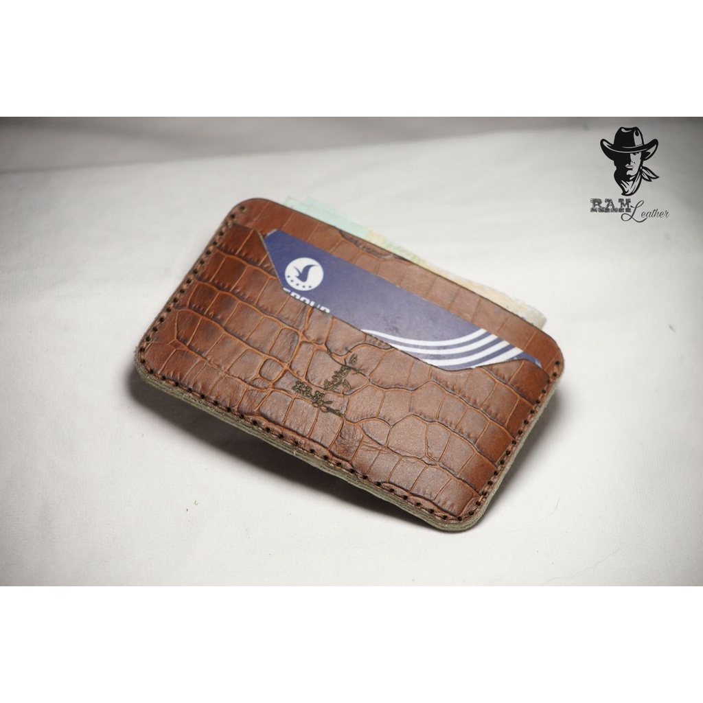 Ví nam Mini RAM Leather Dáng Ngang Da Bò Vân Cá Sấu Nâu