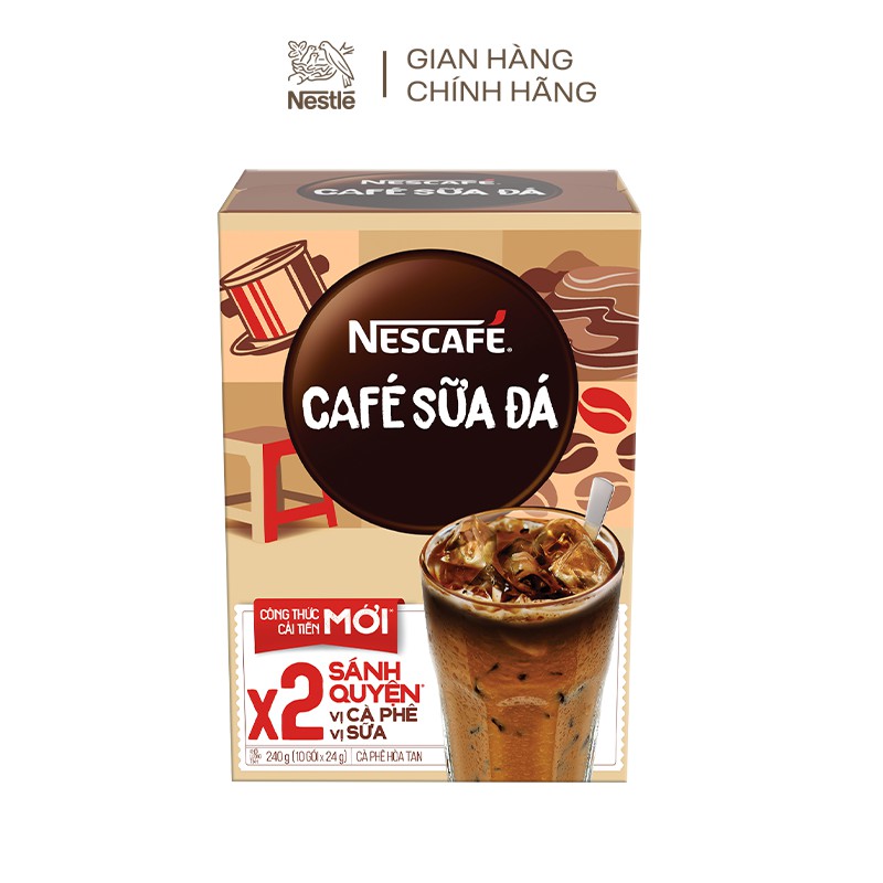 [Tặng ly nhựa Nescafe] Cà phê hòa tan Nescafé cà phê sữa đá mới (Hộp 10 gói x 24 g)