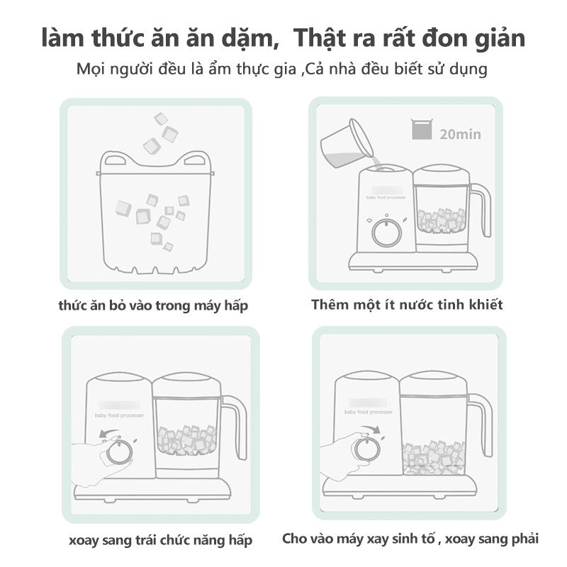 Máy làm thức ăn cho trẻ em đa chức năng Trộn thức ăn rã đông ấm bằng hơi nước