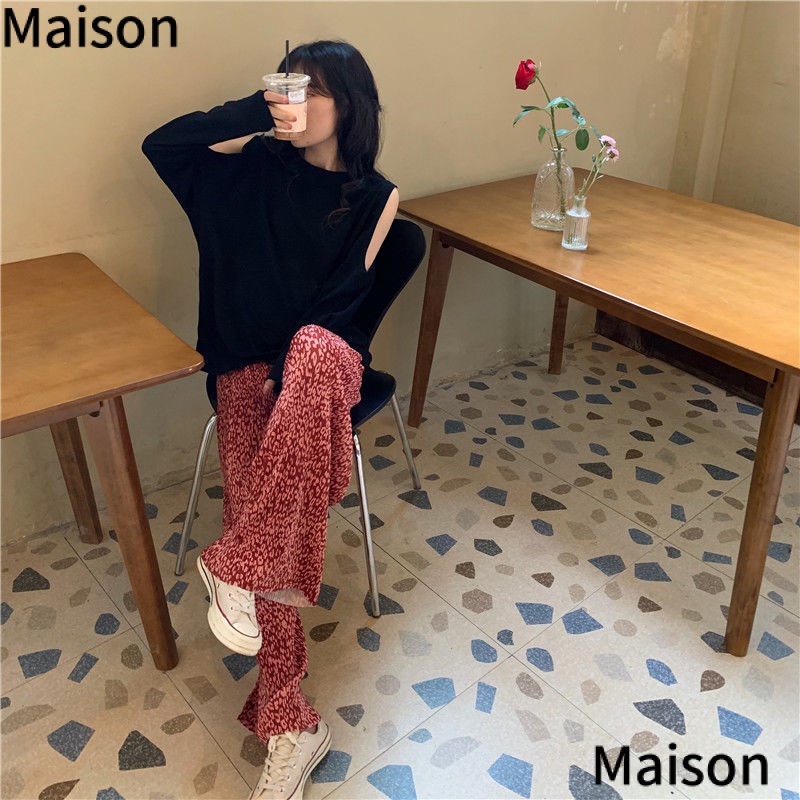 Set Áo Thun Ngắn Tay + Quần Dài Ống Rộng In Họa Tiết Hoa Thời Trang Dành Cho Nữ